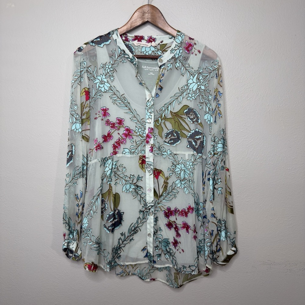 Soft Surroundings L Becca Floral Tunic Cami Velvet Burnout Floral Boho Fairy